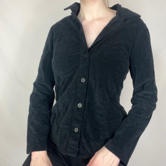 Black Courduroy Button Down Long Sleeve y2k - Picture 4 of 8